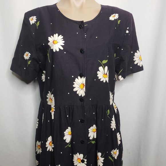 Vintage Black Daisy Summer Print Dress On The Verge Size Large Maxi - Picture 2 of 11